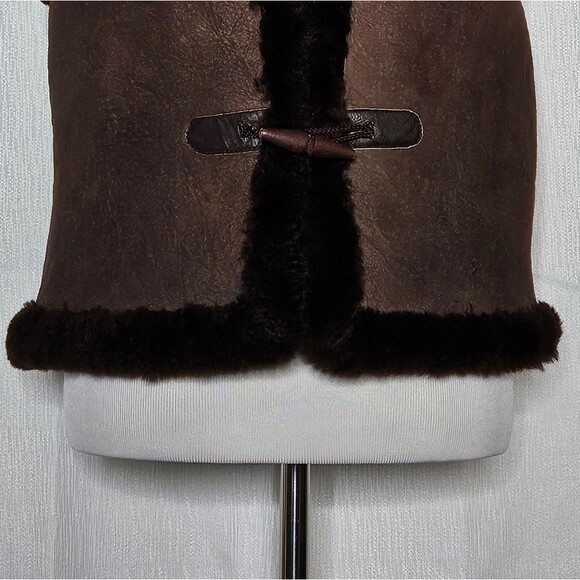 Vintage Chocolate Brown Sheepskin Sheared Lining Toggle Button New Zealand Vest - Picture 3 of 10